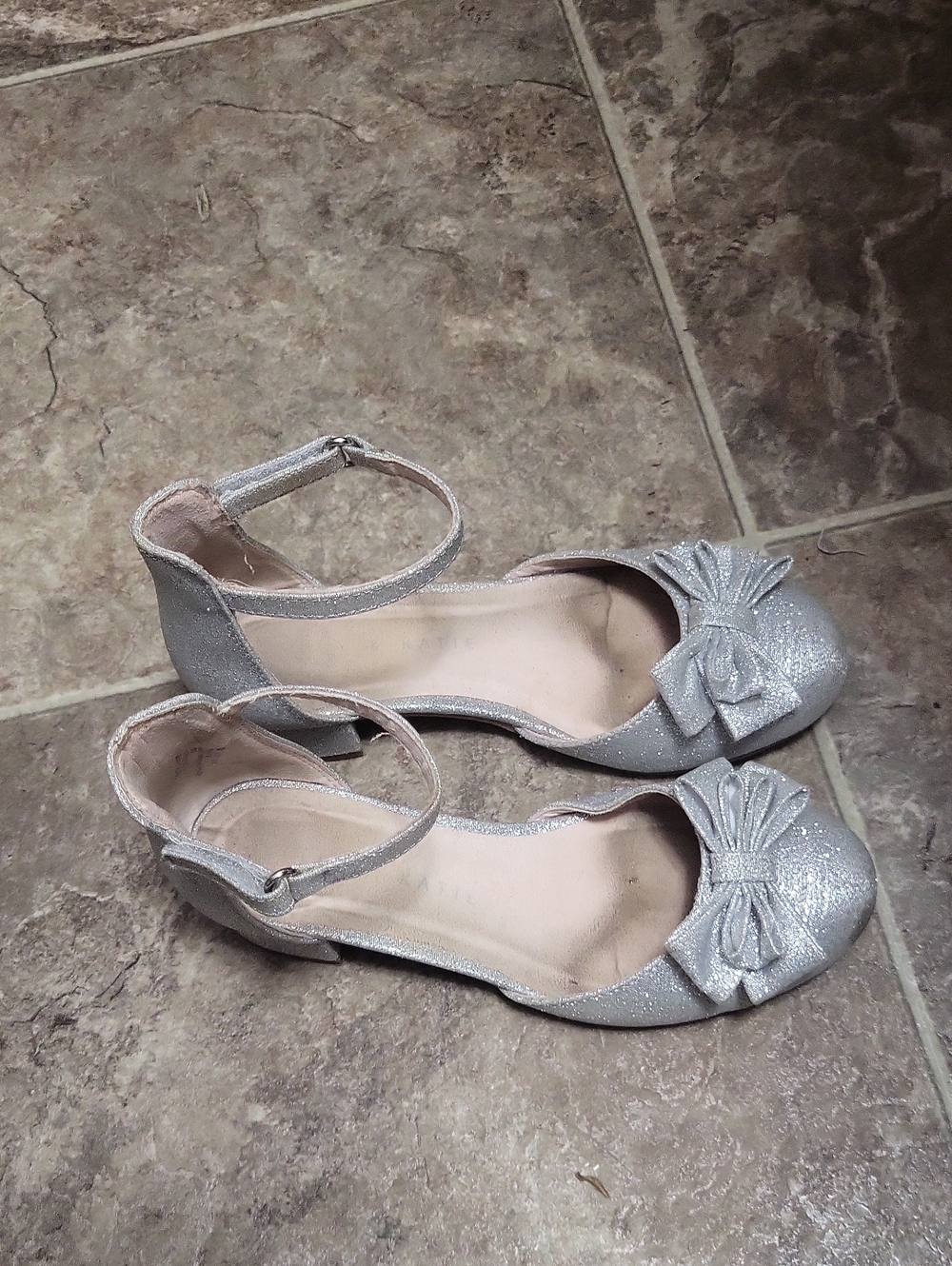 Silver Glitter Bow Ankle-Strap Kids Dress Flats